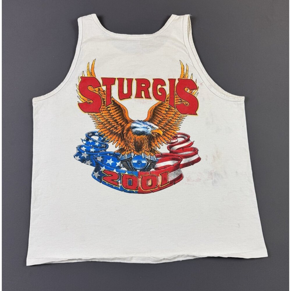 Rare Vintage Y2K Sturgis Eagle Motorcycle Flames USA White Tank Top All Sport L